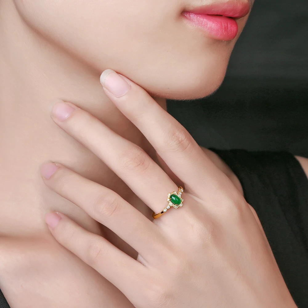 Caimao Jewerly 14K Yellow Gold 0.48ct Natural Emerald & 0.08ct diamonds Engagement Classic Ring