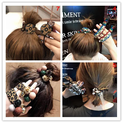 

NEW Leopard Print Hair Rope Women's Fashion Korean Style Rubber Band Small Fresh Simple Pearl Hair Ring Multi Styles