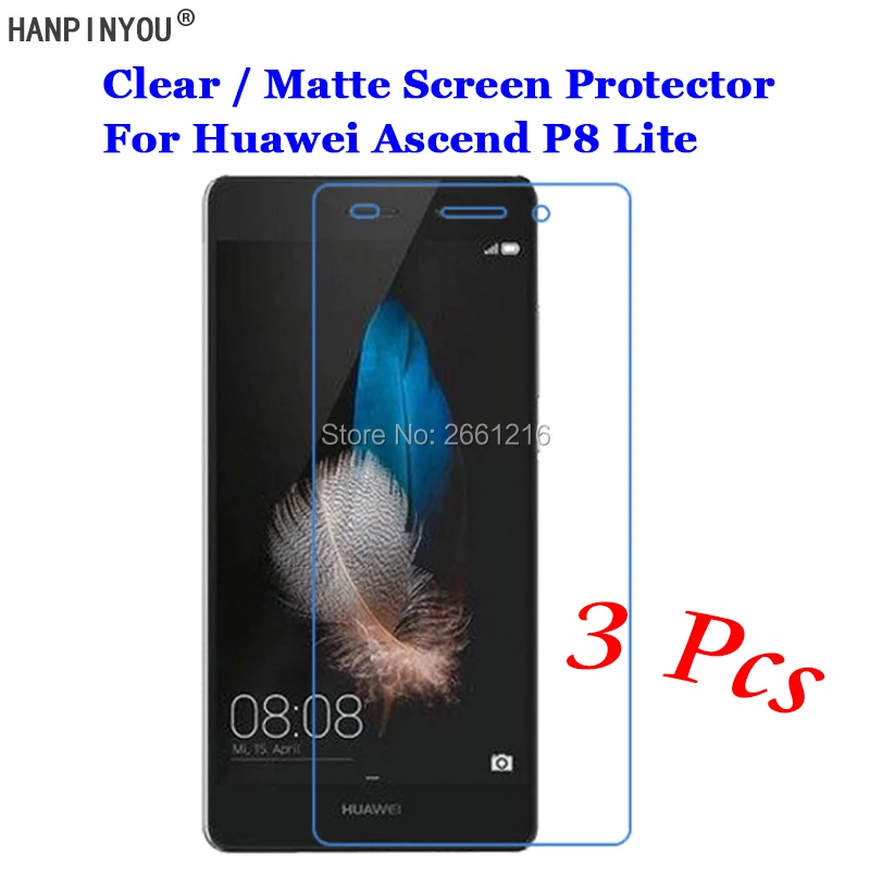 

3 Pcs/Lot New HD Clear / Anti-Glare Matte Front Screen Protector Touch Film Protection Skin For Huawei Ascend P8 Lite 5.0"