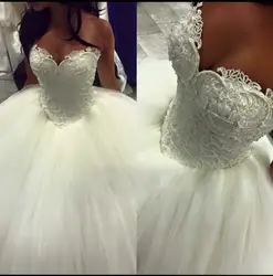 Vestido de noiva принцесса 2018 Милая Шея Без Рукавов Часовня поезд бисером тюль свадебные бальные платья