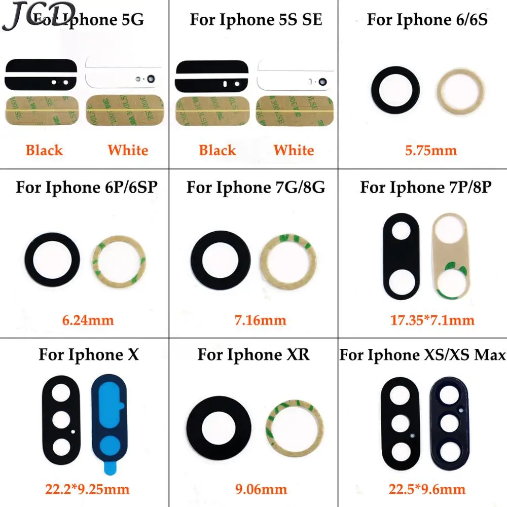 JCD для iPhone 6 6Plus 6s Plus 7 8 5G 5S SE X XR XS Max задняя крышка стеклянного объектива камеры