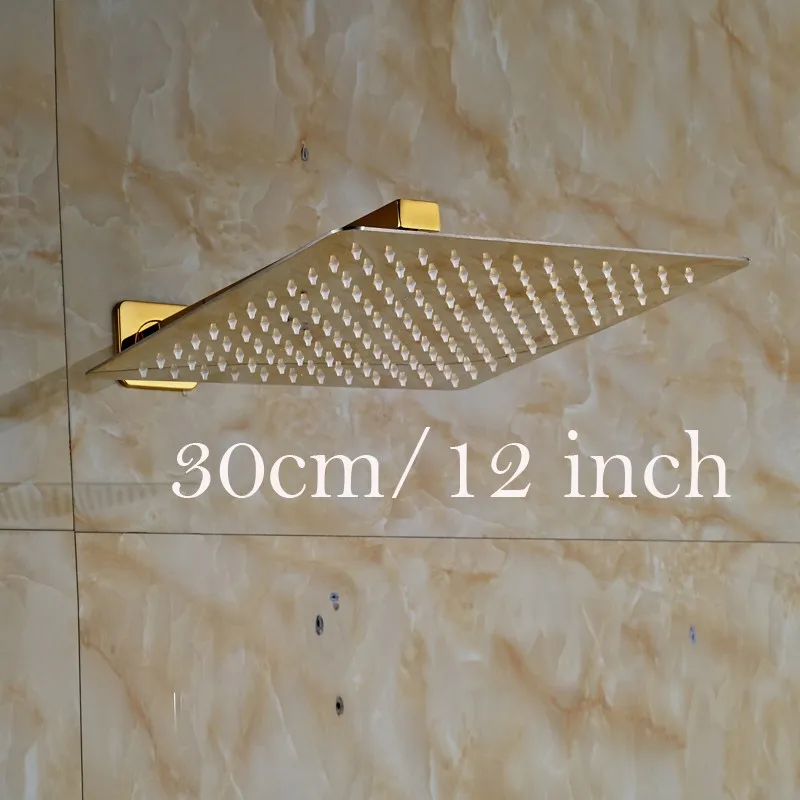 Ultrathin Stainless Steel Golden Colored Rainfall Type Shower Head with Wall Mount Shower Arm