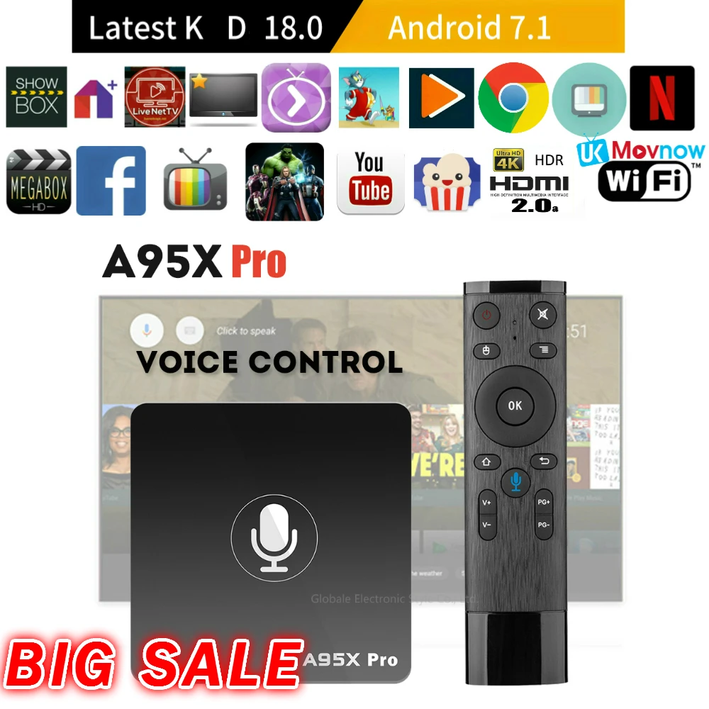 

A95X Pro Android TV BOX Android 7.1 Voice Control Quad Core Amlogic S905W 2GB RAM 16GB ROM WiFi 4K HD Media Player Smart TV Box