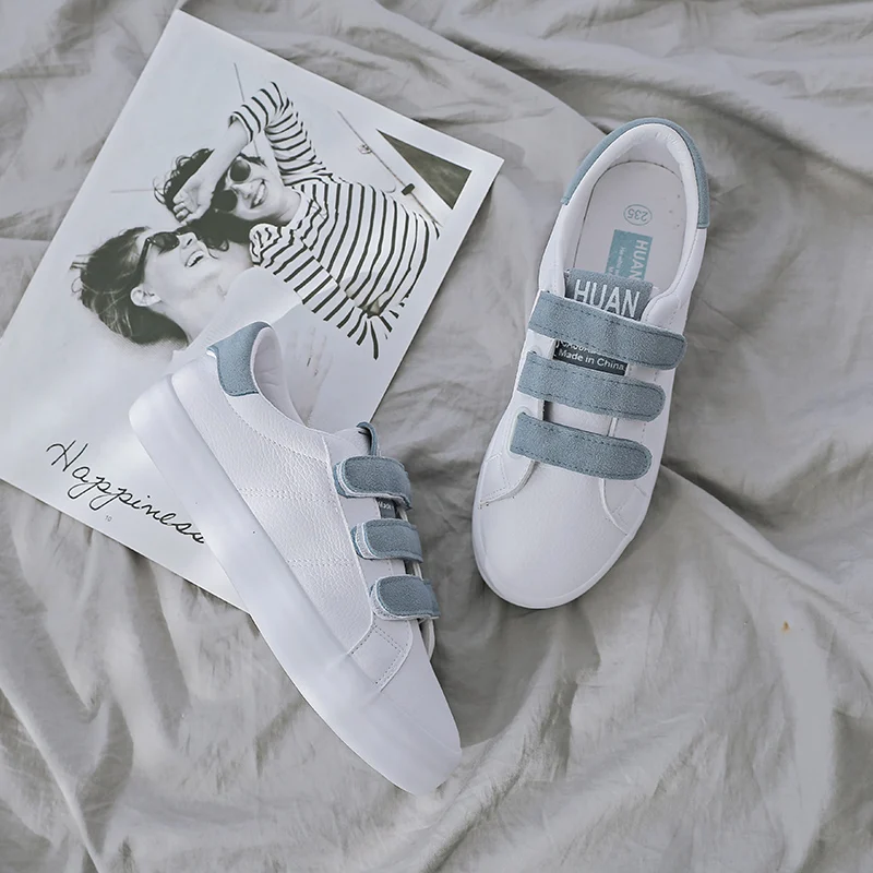 

Women Sneakers Leather Hook Loop All Match Female Casual Shoes Concise Style Lady White Shoes Students 2018 New Fashion 35-40