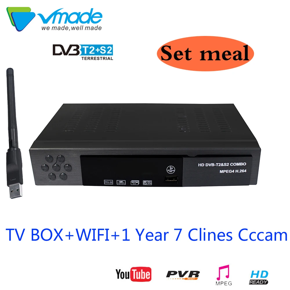 

1 Year Europe C-line Server HD DVB-T2+S2 lnb ground Satellite Receiver 1080P Spain Portugal Arabic TV box With USB Wifi Receptor
