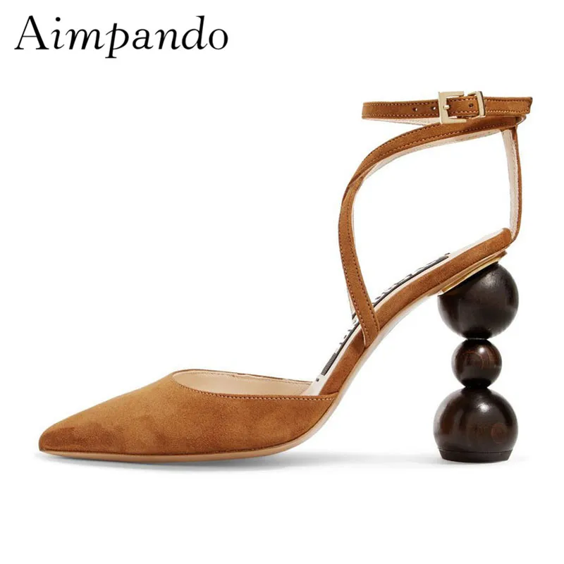 

New Chic 2019 Building Blocks Heel Sandals Sexy Pointed Toe Ankle Strappy Asymmetrical High Heel Summer Sandalias Mujer