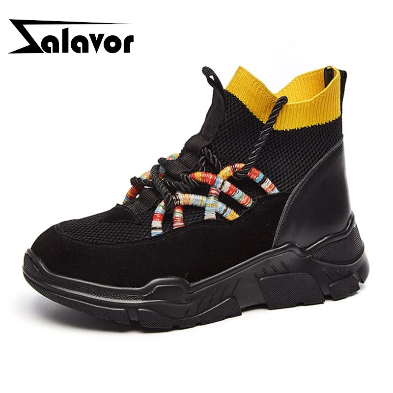 

KemeKiss Genuine Leather Simple Fashion Young Ladies Running Shoes Women Knit Soft Club Vacation Sneakers Footwear Size 34-39