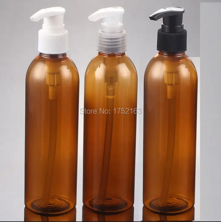 250ミリリットル丸みを帯びた肩プレスポンプボトル、アンバー化粧品容器、プラスチックローションボトルやシャンプー/シャワージェルボトル