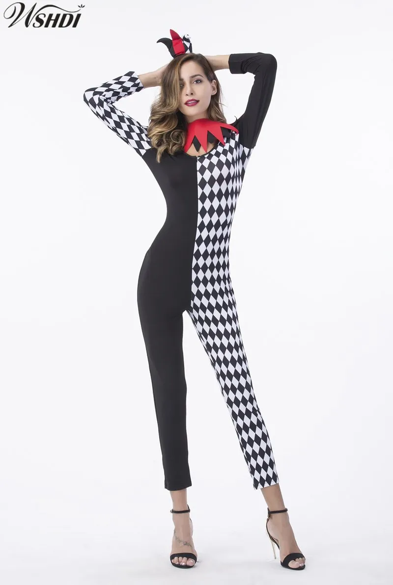 

M-XL Sexy Funny Circus Clown Costume Naughty Harlequin Jumpsuit Adult Halloween Cosplay Clothing for Women