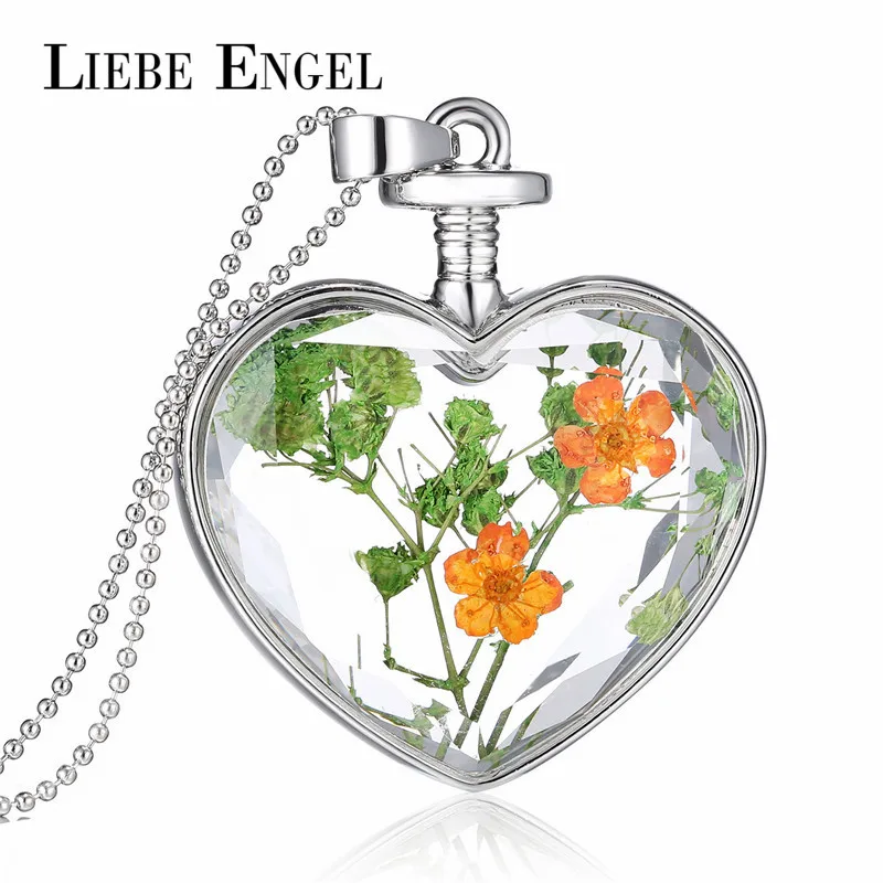 LIEBE ENGEL Romantic Love Heart Statement Necklace Vintage Silver Color font b Jewelry b font Dried