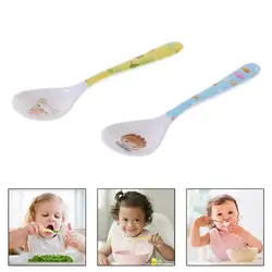 Детская ложка с прямой головкой для кормления, тренировочные столовые приборы, посуда для младенцев, Детская безопасная кормушка