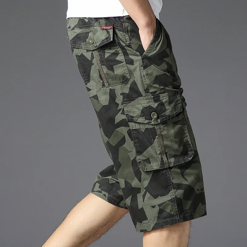 Летние камуфляжные карго мужские летние мешковатые хлопковые военные дикие армия пустыни прямые короткие брюки мужские брюки больших размеров