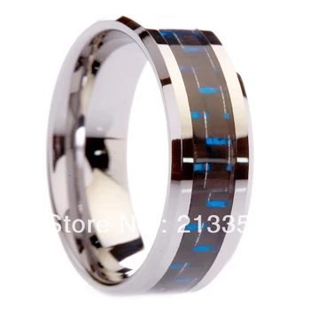 

FREE SHIPPING!USA WHOLESALES CHEAP PRICE BRAZIL RUSSIA CANADA UK HOT SELLING 8MM BLUE&BLACK FIBER MEN'S TUNGSTEN WEDDING RING