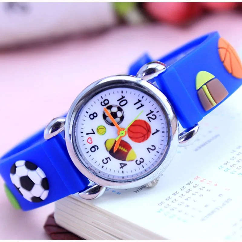 3D мультфильм Мода регардер силиконовые Футбол детские часы для девочек мальчиков студентов кварцевые наручные часы relogio kol saati - Цвет: dark blue
