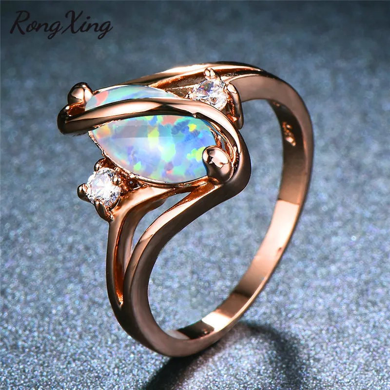 RongXing уникальное S образное белое огненное Опаловое кольцо розовое золото