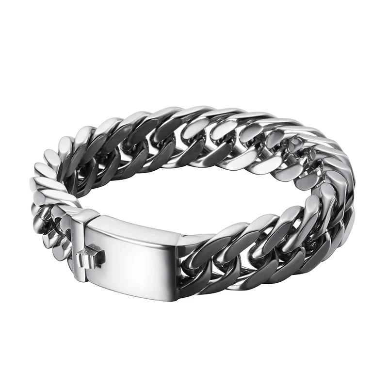 15 мм/19 мм, мужской браслет, золото, серебро, нержавеющая сталь, Байкерская цепочка, браслеты, мужские, хип-хоп, кубинский браслет, ювелирное изделие