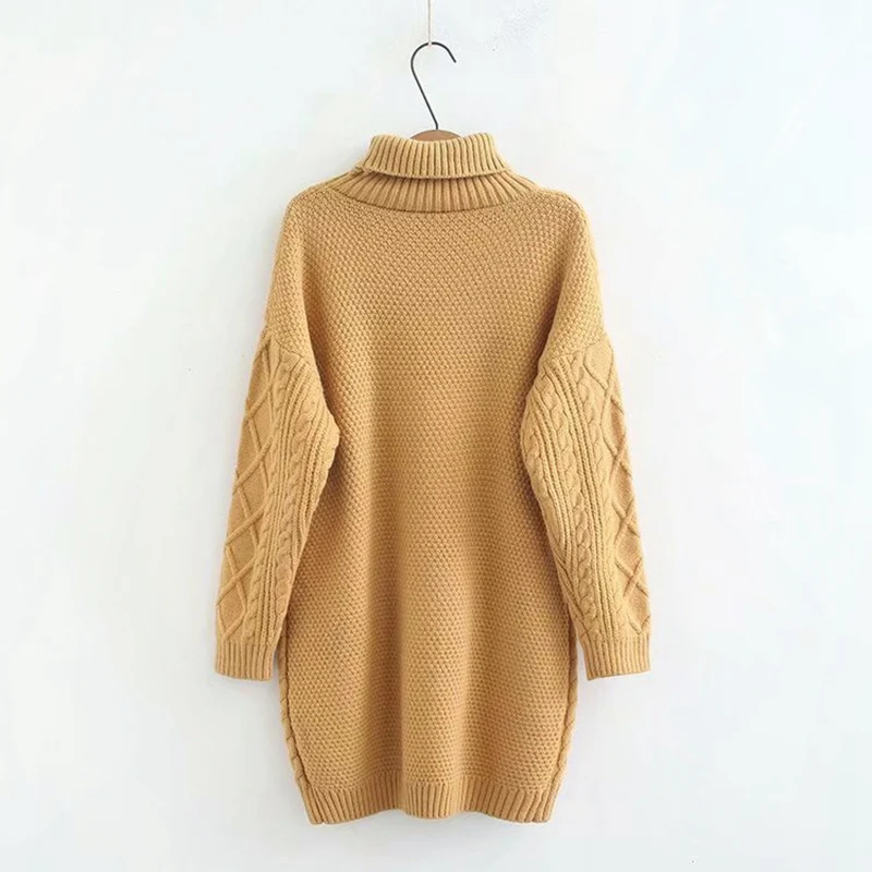Thick Sweater for Autumn Winter Casual Women Plus Size Loose Long Sleeve Pockets Knitted Turtleneck Sweater Pullovers KKFY2909