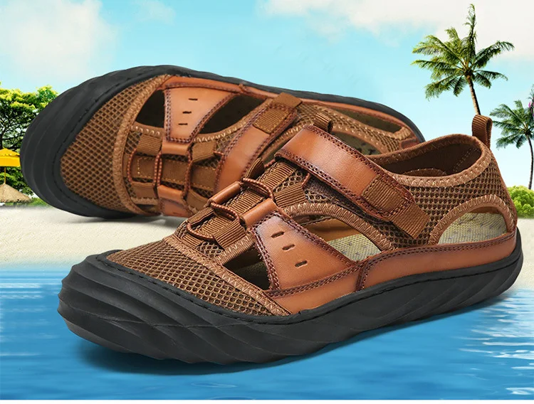 Merkmak/летние мужские сандалии из натуральной кожи для прогулок, Пляжная повседневная обувь, сандалии, быстросохнущая защитная обувь для