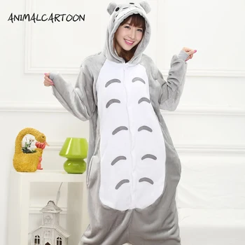 

ANIMALCARTOON 2019 Totoro Flannel Autumn and winter Cosplay Cartoon animals Pajamas for women adult Hooded Pajama sets Onesies