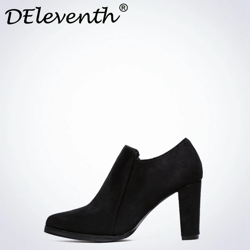 

DEleventh 2016 New Comfortable Trending Shoes Women Pointed Toe Square Heels Metal Side Zipper Black Martin Ankle Boots Gray