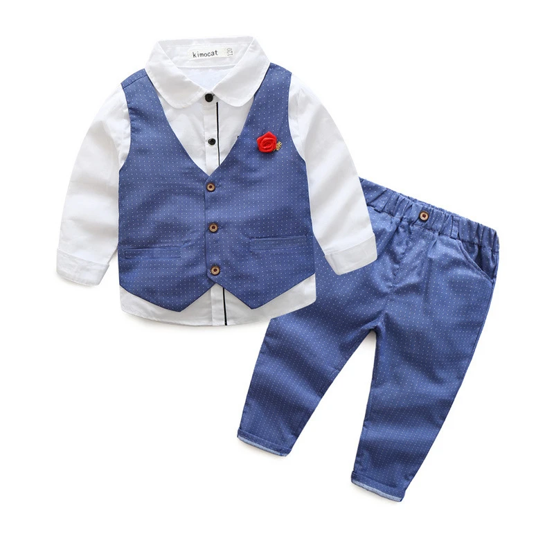 

2019 New 3PCS Suit for Boys Kids Wedding Costume Enfant Blazer Flower Boys Formal Tuxedos School Suit Kids Spring Clothing Set