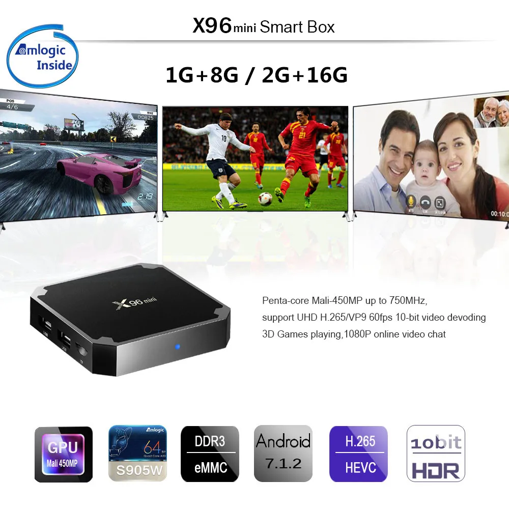 

X96 Mini Android 7.1 TV Box Amlogic S905W Quad Core Wifi Media Player X96mini Set Top Box with IR Remote Controller