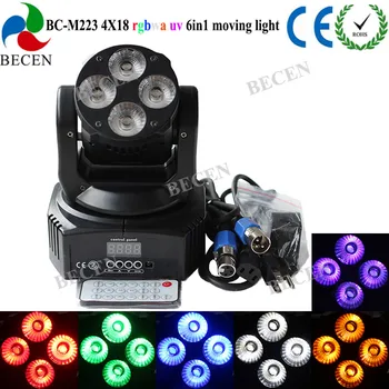 

1-10pcs BECEN black remote control LED 4x18W Moving Head Light Rgbwa Ultraviolet 6in1 Dmx 512 mini Wash Light Stage Lighting