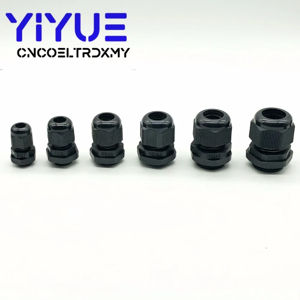 

5pcs/lot IP68 PG7 for 3-6.5mm PG9 PG11 PG13.5 PG16 PG19 Wire Cable CE Black Waterproof Nylon Plastic Cable Gland Connector