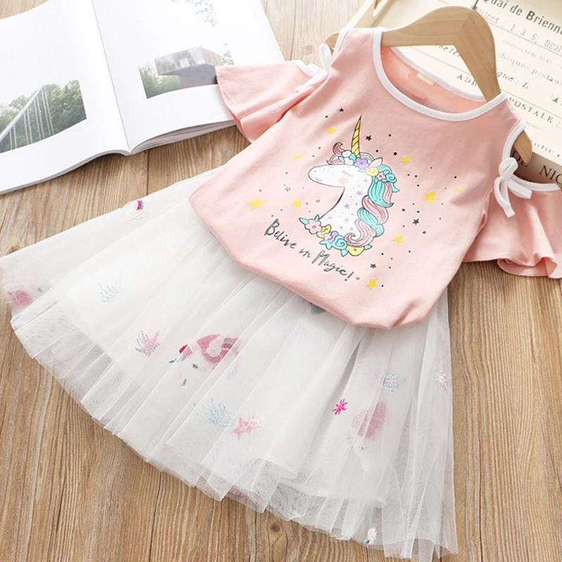 Детская одежда новые летние Единорог платья для малышек, для девочек, на возраст 2, 4, 6 лет повседневная одежда Одежда для девочек платье принцессы для дня рождения