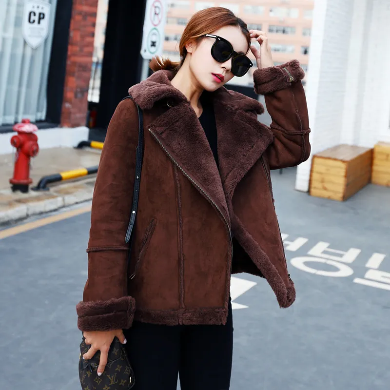 2018 New Women Suede Leather Coats Long Side Zipper Parka