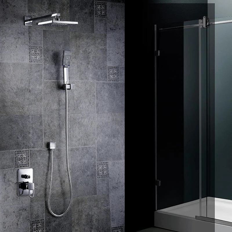 Contemporary Bathroom Chrome Concealed Rainfall Square Shower Set Faucet Bath Tap Mixer Fast Free Shipping High Quality YB-608