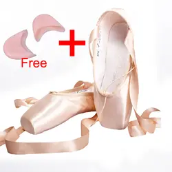 Атласные парусиновые туфли-пуанты с лентой и гелевым носком для девочек, женские розовые балетные танцевальные туфли с острым носком 31-40 Вт