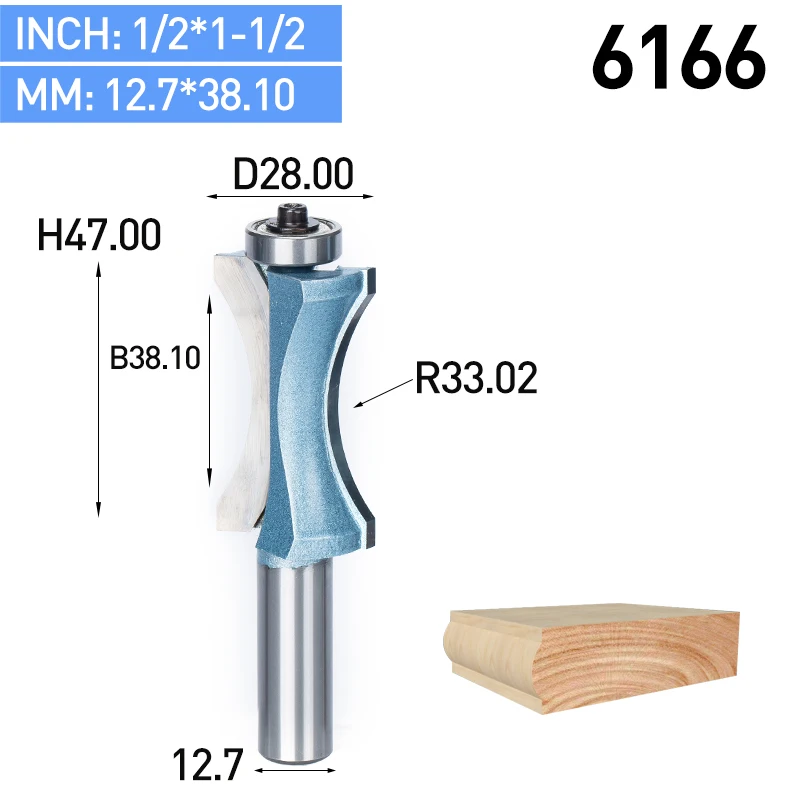 HUHAO 1 шт. 1/2 дюйма хвостовик полукруглый бит 2 Флейта концевая фреза для дерева с подшипник, деревообрабатывающий инструмент фреза - Длина режущей кромки: 6166