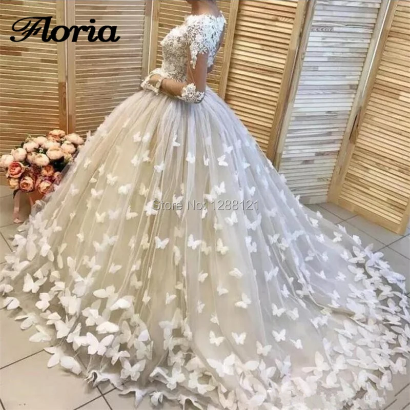 Официальные свадебные платья 3D бабочки Аппликации Бисер Дубай турецкое длинное свадебное платье кружева на заказ Vestido De Noiva