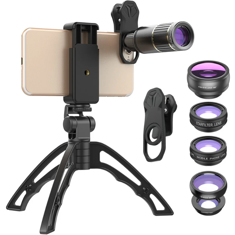 6 in 1 Phone Camera Lens kit-16X Zoom Telephoto Lens+Fisheye+ Wide&amp15X Macro+CPL&ampStar Filter with Tripod/Lens Clip/Zipper Case |