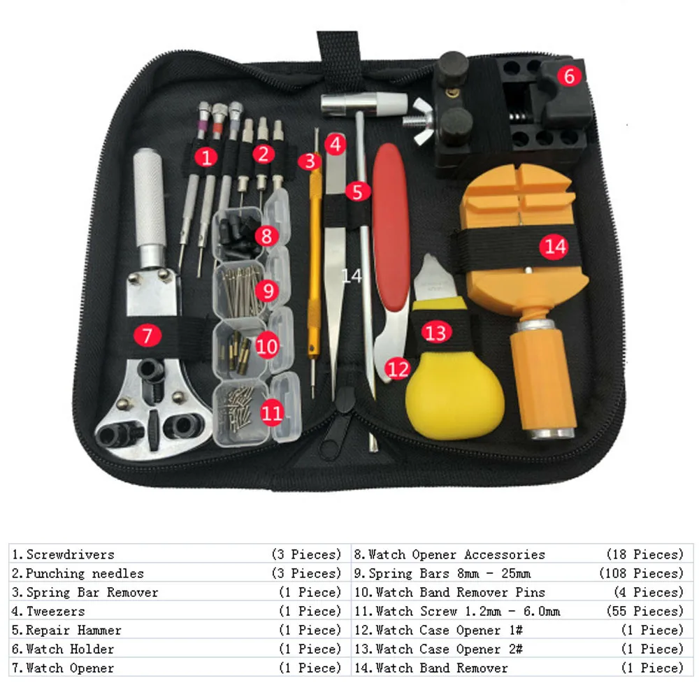 

Pro Watch Repair Tools 199 pcs Watch Opener Strap Remover Spring Bars Screwdriver Watchmaker Tool Kit Parts Case
