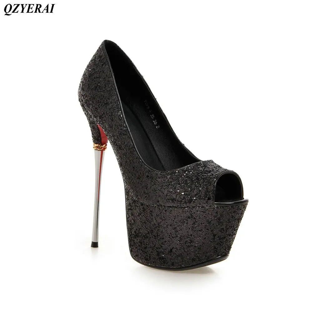 

QZYERAI New fish mouth metal super high heel ladies' shoes high heels womens shoes