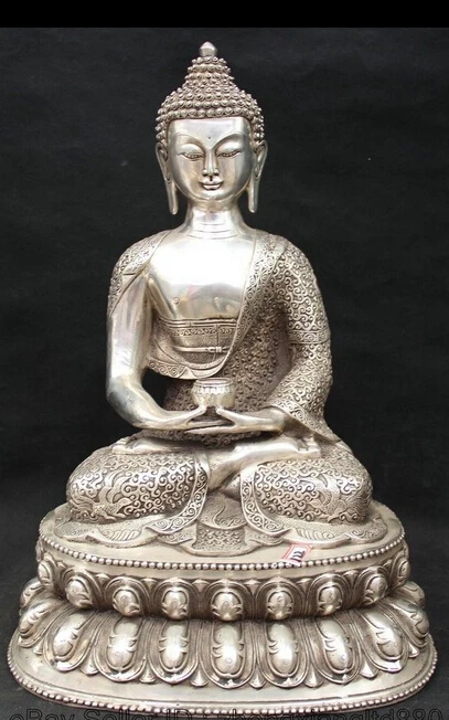 

JP S62 18" Tibet Tibetan Buddhism silver seat Shakyamuni Amitabha Buddha Bowl Statue Discount 35%