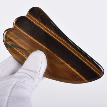 

China Traditional Gua Sha Tool Natural Tiger Eye Gemstone SPA Acupuncture Scraping Stone Jade Healing Gemstone Massage