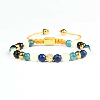 

Ailatu 10 Pieces Natural Stone CZ Ball Jewelry Gold Color Plated Bracelet Customized Laser Printing Logo Back Beads