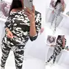 Chándal de Conjunto de dos piezas de moda para mujer, Conjunto de sudadera y pantalones de retales de tela, ropa de salón, traje informal recortado, 2 uds., nuevo ► Foto 3/6