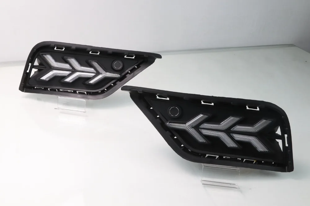 EOsuns led drl дневные ходовые огни для Volkswagen Tharu с динамическим движущимся желтым поворотным сигналом и синим ночным светом