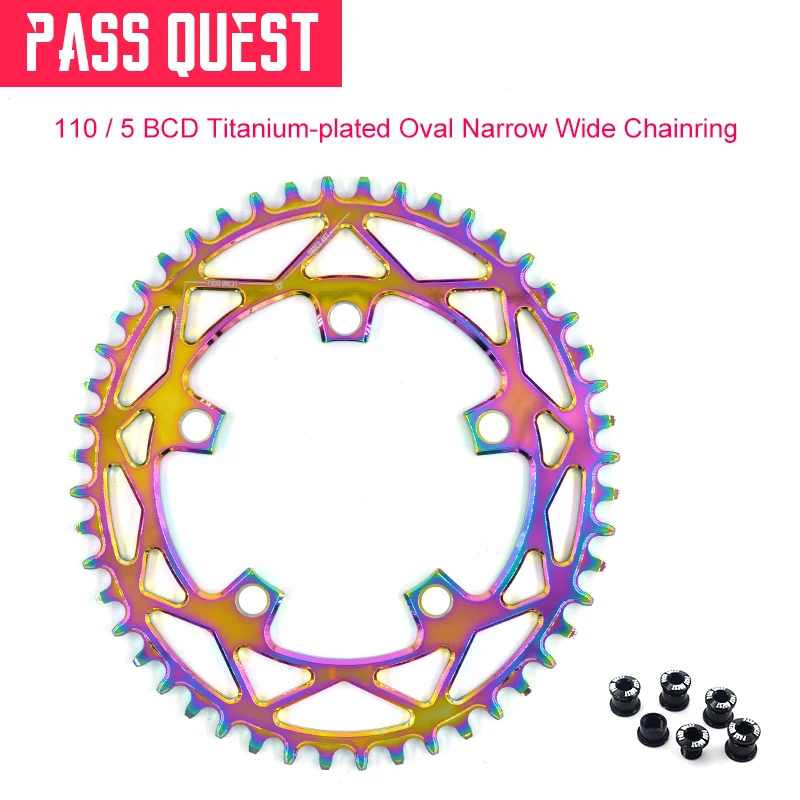 PASS QUEST 110/5 BCD 110BCD с титановым покрытием Овальный дорожный велосипед узкая широкая цепь 42 T-52 T велосипедная Звездочка sram 3550 APEX красный