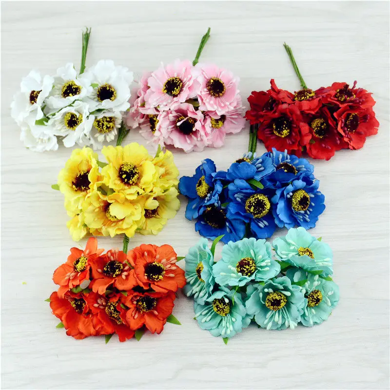 

6pcs/lot High Quality Artificial Silk Daisy Flowers Bouquet for Wedding Home Decoration Scrapbooking DIY Fake Flowers Decor