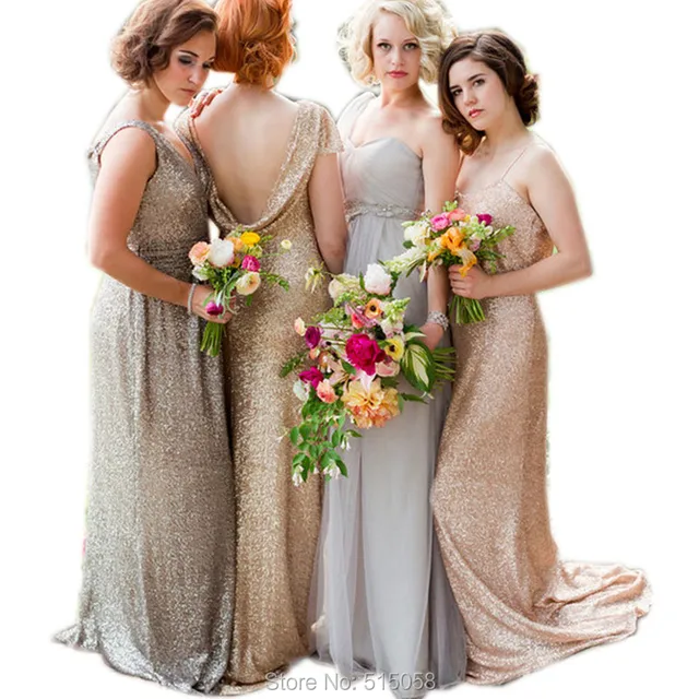 rose gold and silver bridesmaid dresses