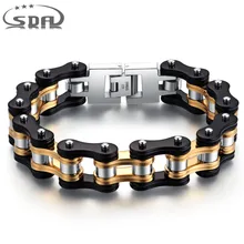 Sda caliente de moda para hombre pulseras de cadena de la motocicleta, 16mm de ancho de acero inoxidable 316l de calidad superior genuino con chapado en oro ym076