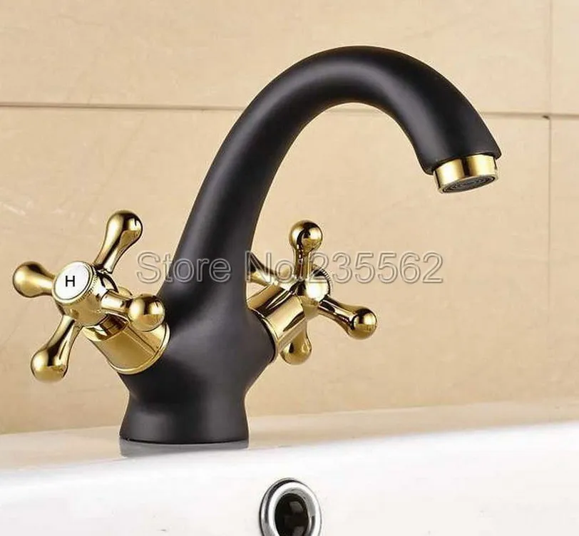 New Black And Golden Oil Rubbed Bronze Bathroom Faucet Dual Cross
