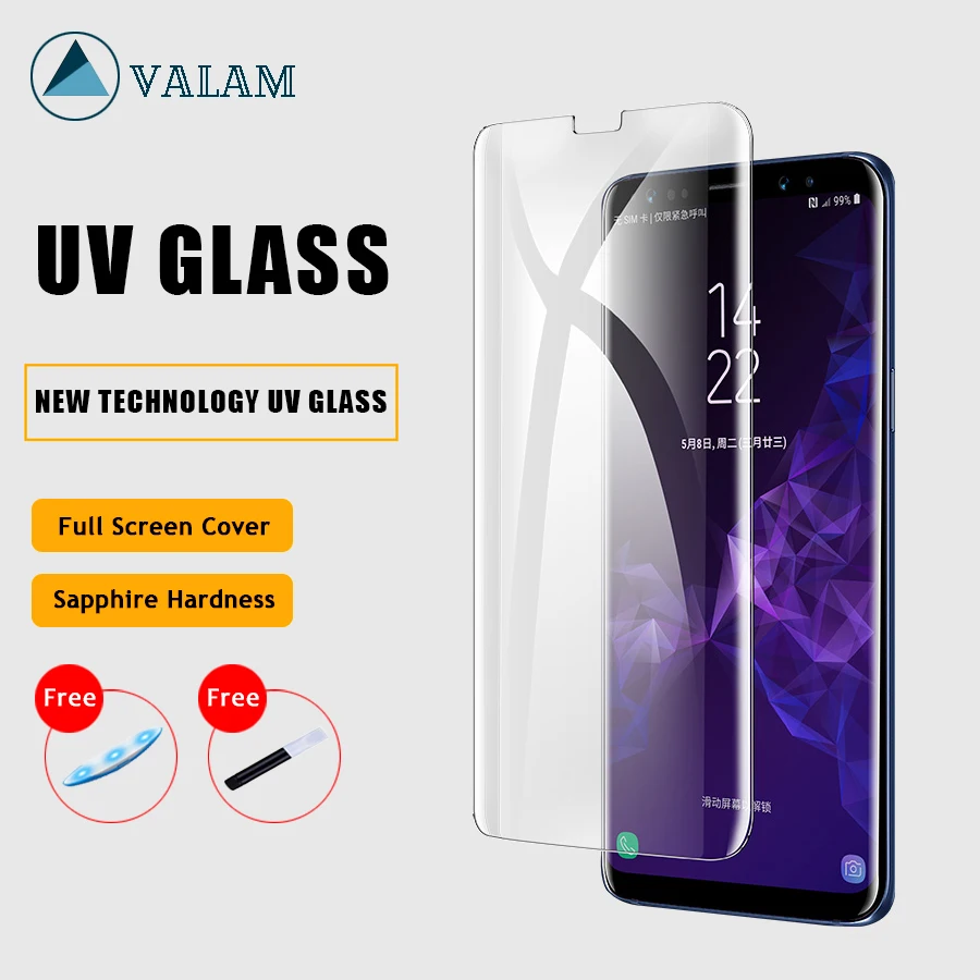 

VALAM Clear UV Glue Full Glue Tempered Glass For Samsung Galaxy S7 S8 S9 S10 Full Cover UV Nano Glass Note8 Note9 Film UV light