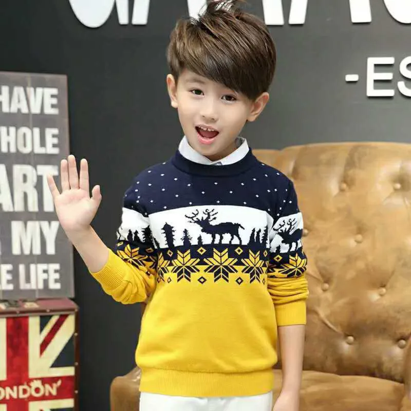 

Christmas Brand Sweater for Boy Outerwear Knitwear Casual Full PulloverPrint Ribbed Boys Sweaters Pullovers Children Clothes