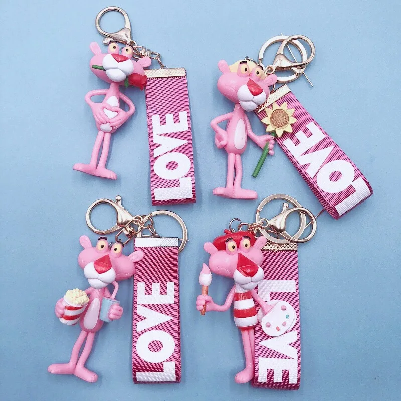 

2019 The New Keychain Vinyl Doll Gift For Women Pink Panther Cartoon Keyring Creative Birthday Key Ring Small Gift